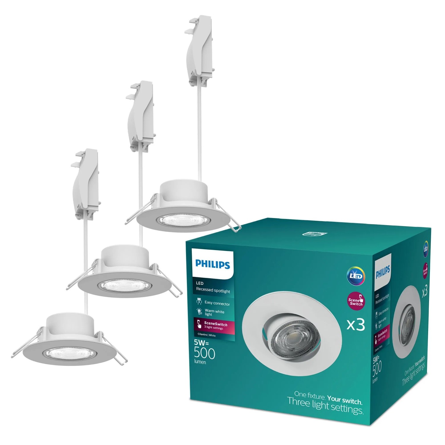 Philips Einbauspot 5W Cilantro SceneSwitch 2700K 500lm Einbautiefe 36mm 3er-Set