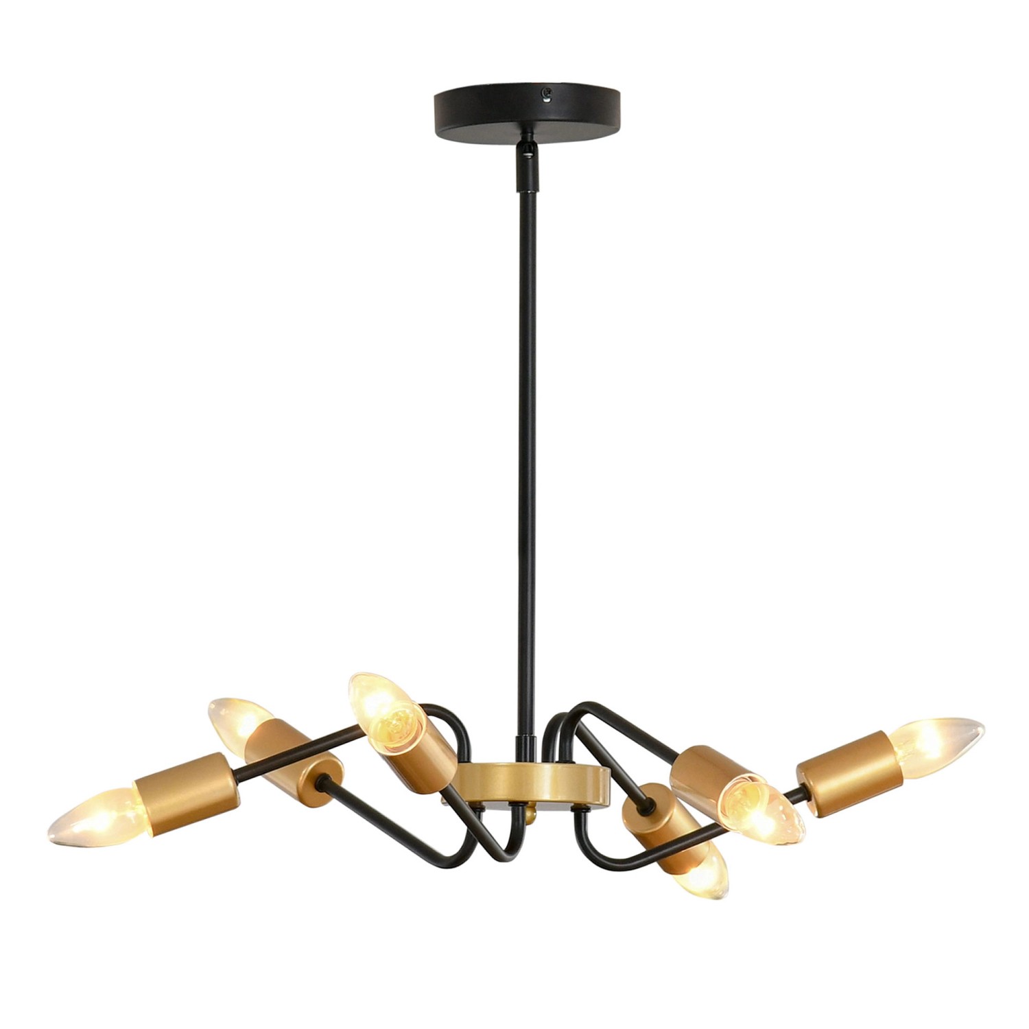 HOMCOM Hängelampe 6-Flammig Höhenverstellbar Metall Schwarz Gold Ø48 x 120 günstig online kaufen