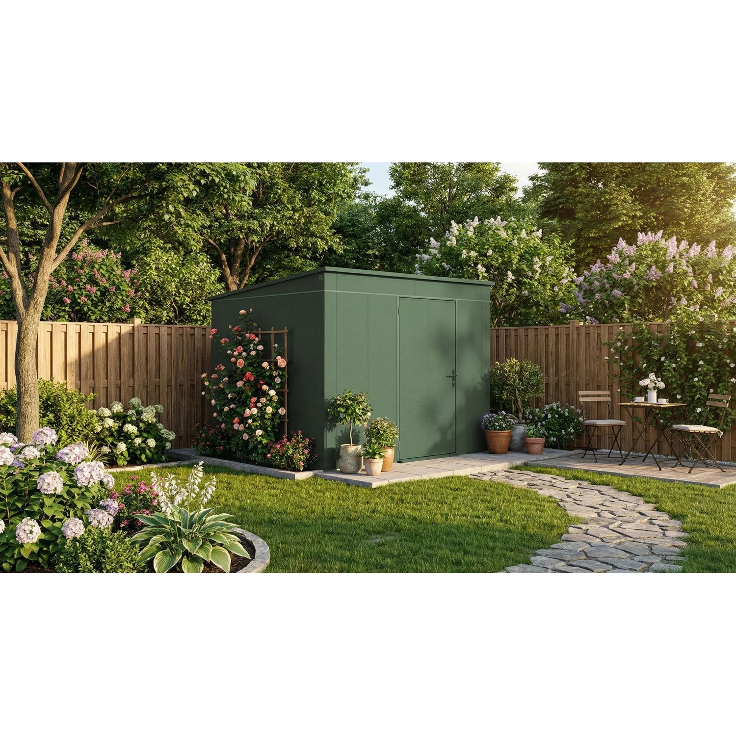 Weka Metall-Gerätehaus Gary 292 cm x 298 cm Grün