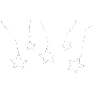 Transparente Vorhanglichterkette mit Sternen, 1,7 m, für Innen, warmweiße LEDs.