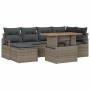 Graues 7-teiliges vidaXL Garten-Sofa-Set aus Poly Rattan mit Tisch und Stauraum.