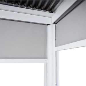 Weiße MCW Seitenwand für Pergola L41 3x3m mit Rollo zum Schutz vor Sonne und Wind.