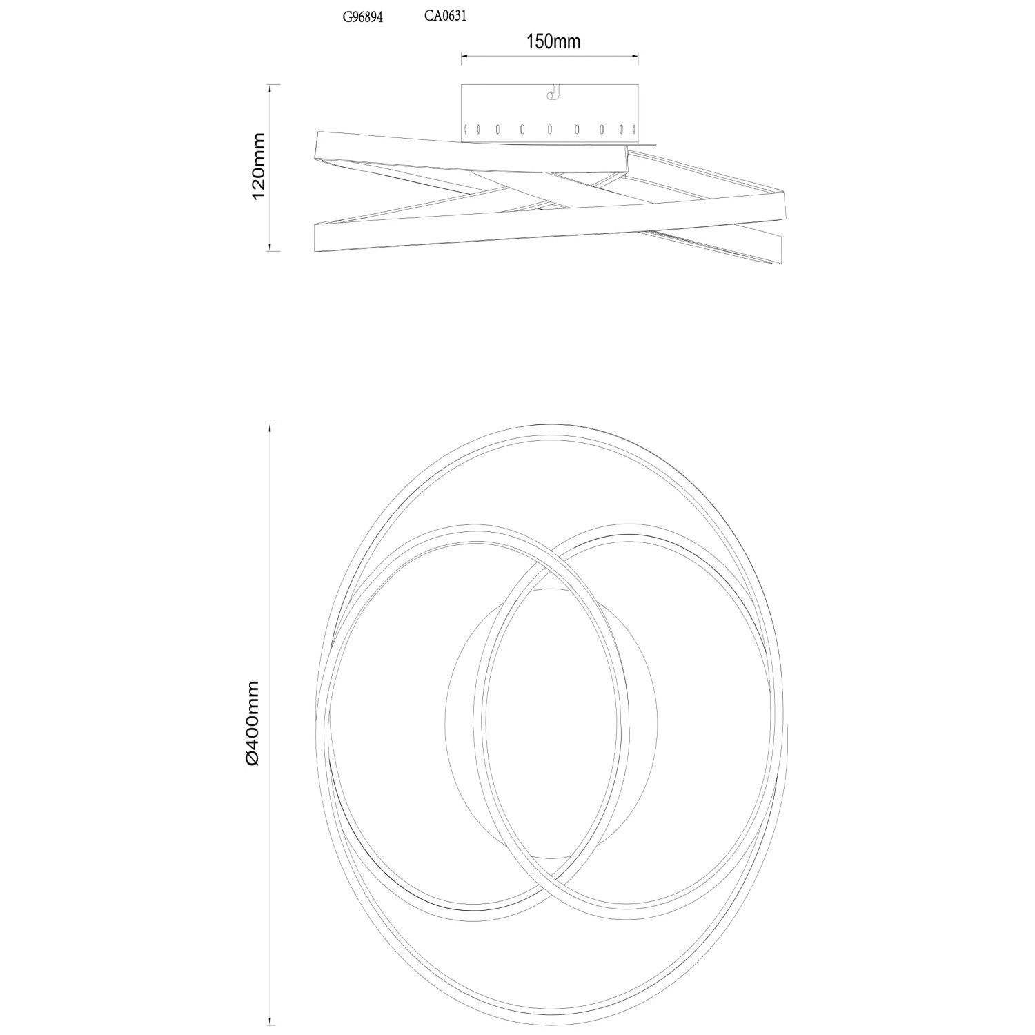 Abbildung der schwarzen LED-Deckenleuchte Labyrinth von Brilliant, 40 cm Durchmesser.