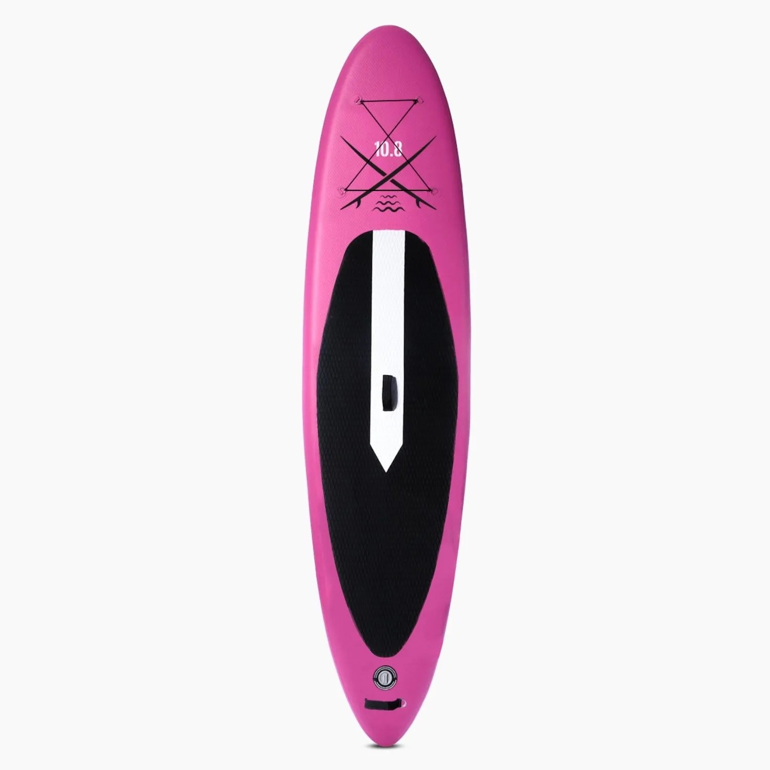 Suprfit SUP Stand-Up-Paddling Board Lailani 10'8 in Pink-Weiß mit schwarzem Anti-Rutsch-Pad und Tragegriff.