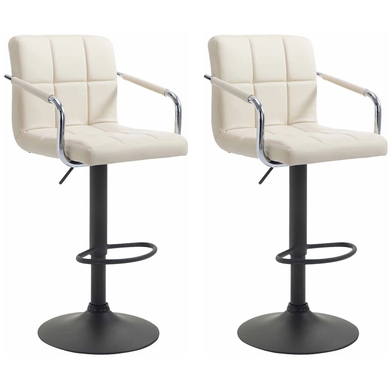 DELUKE 2er Set Barhocker MINOR Kunstleder Creme 54x46x91cm Schwarz Barstuhl Höhenverstellbar Mit Lehne Drehbar Tresenhocker Tresenstuhl
