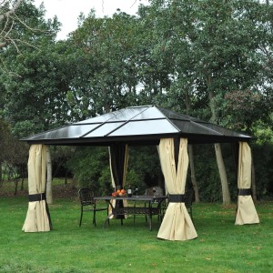 Outsunny Pavillon mit Moskitonetz, braun/schwarz, 420x360x275 cm. Ideal für Garten & Terrasse.