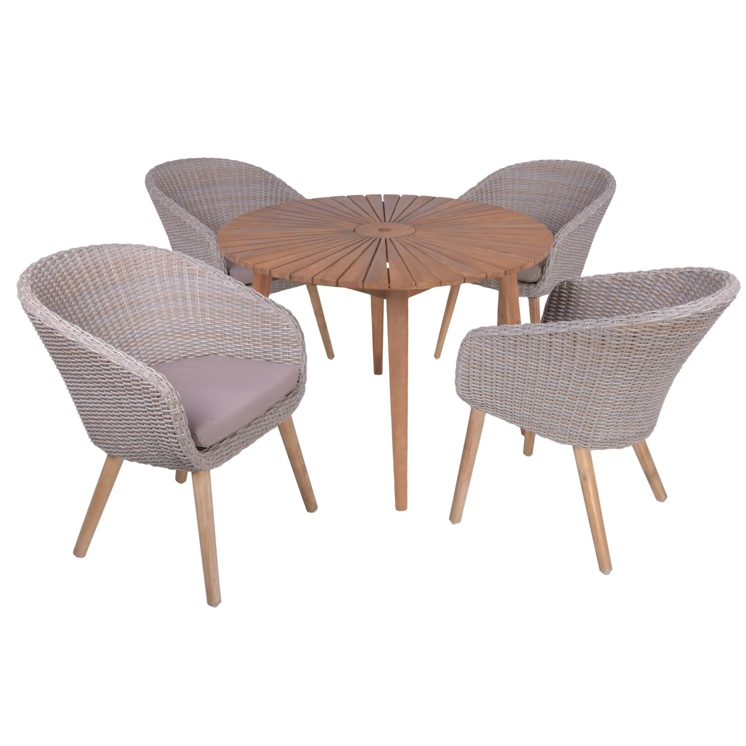 DELUKE Garten-Sitzgruppe ELVIRA 5-tlg. Akazie Beige Gartenmöbel-Set Garten-Essgruppe Stühle-Sessel B Esstisch