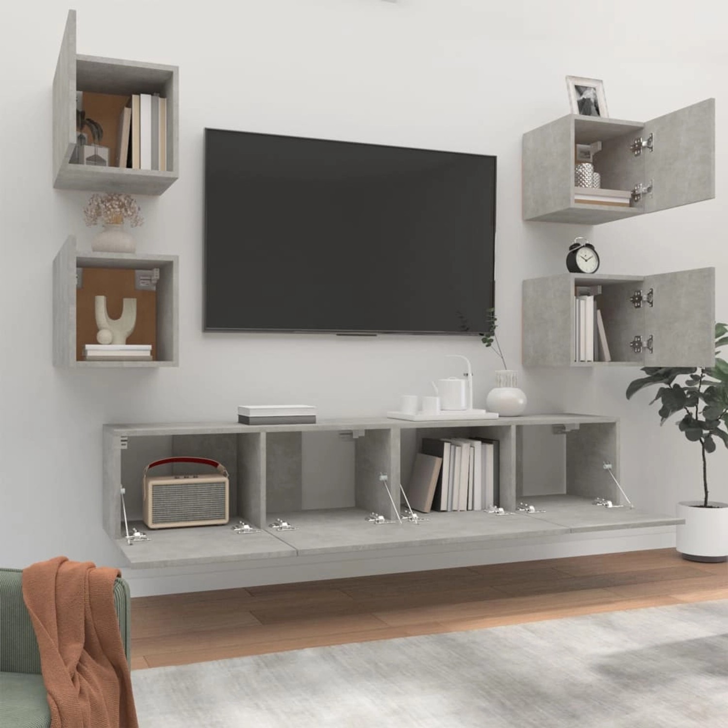 Thumbnail - vidaXL 6-tlg. TV-Schrank-Set Betongrau Holzwerkstoff  Modell 25