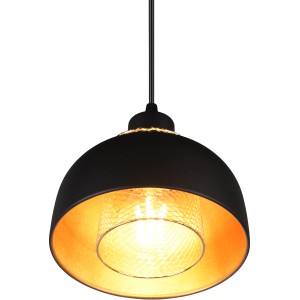 Schwarze Reality Pendelleuchte Punch mit goldenem Innenschirm, 1-flammig.