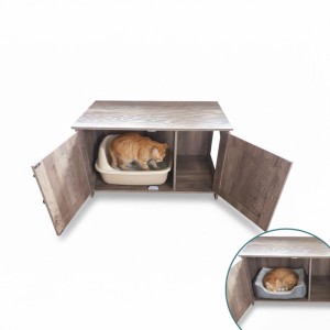 Relaxdays Katzenschrank MDF Holzwerkstoff Metall Holzoptik Abschließbar 46 cm x 78,5 cm x 44,5 cm 10,6 kg