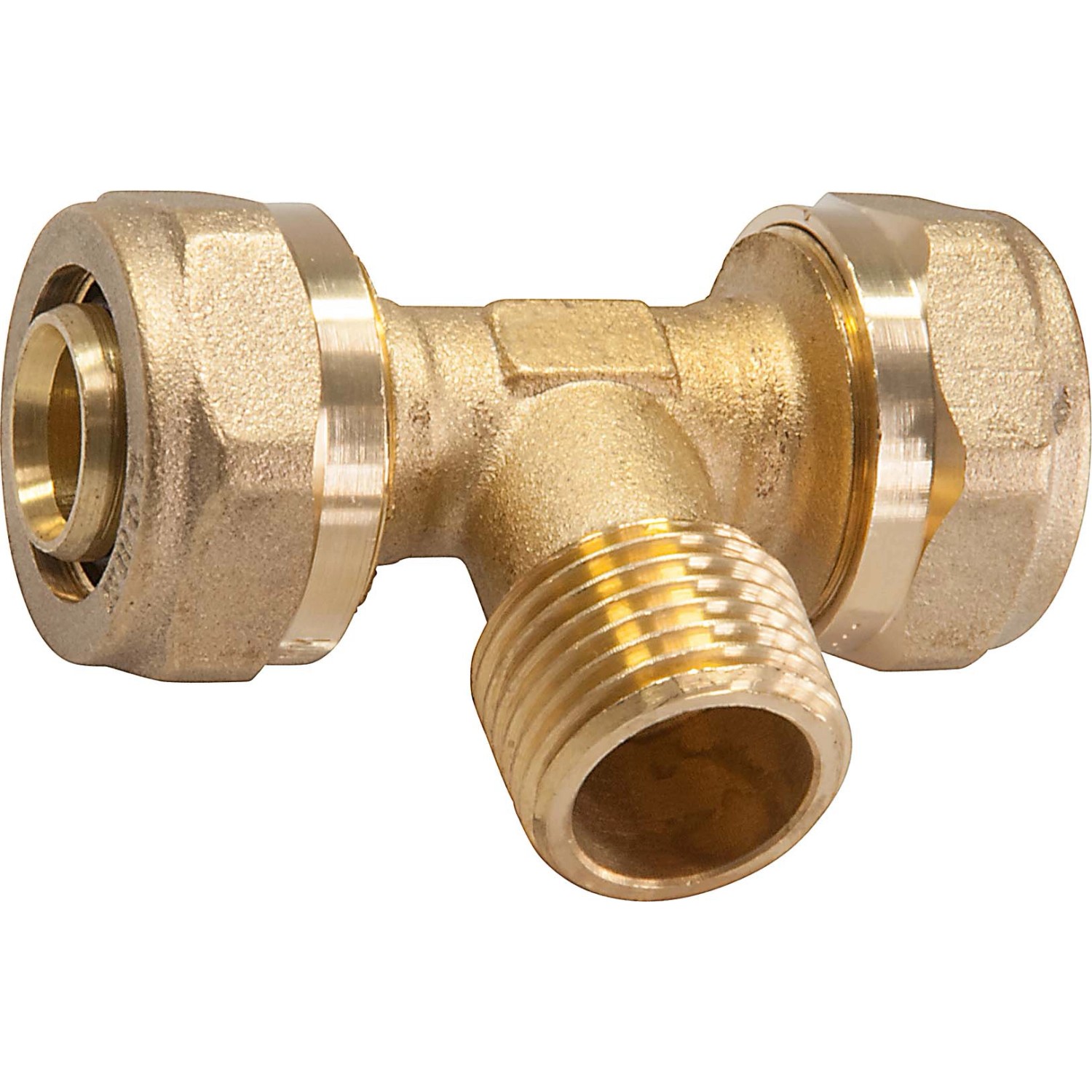 Klemm-T-Stück Ø 20 mm x 21 mm (R 1/2) x Ø 20 mm Messing