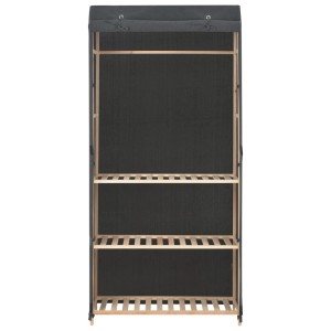 vidaXL 3-Stufiger Kleiderschrank, grau, mit Stoffbezug, Ablagen und Kleiderstange.