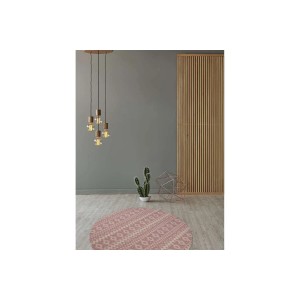 Runder, rosa MeGusta Flachflor Teppich Luisa mit Vintage Muster, Durchmesser 120 cm.