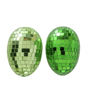 Zwei grüne Boltze Dekoanhänger Disco in Ei-Form, 7x5x5 cm, glänzend.