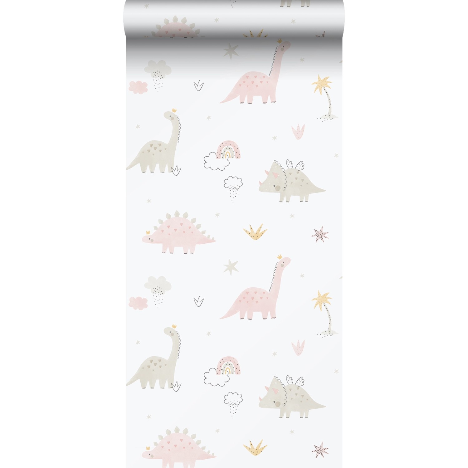 Sanders & Sanders Tapete Dinosaurier Hellrosa Weiß und Grau 53 cm x 10.05 m günstig online kaufen