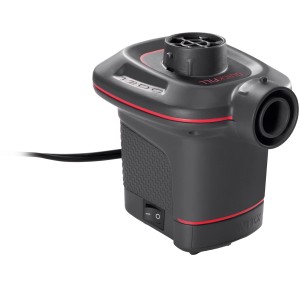 Intex Quick-Fill 12V Luftpumpe, schwarz/rot, mit 3 Düsenaufsätzen für Camping und Freizeit.