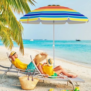 Bunter COSTWAY Sonnenschirm Strand, 178 cm, mit UPF 50+ Schutz am Strand.