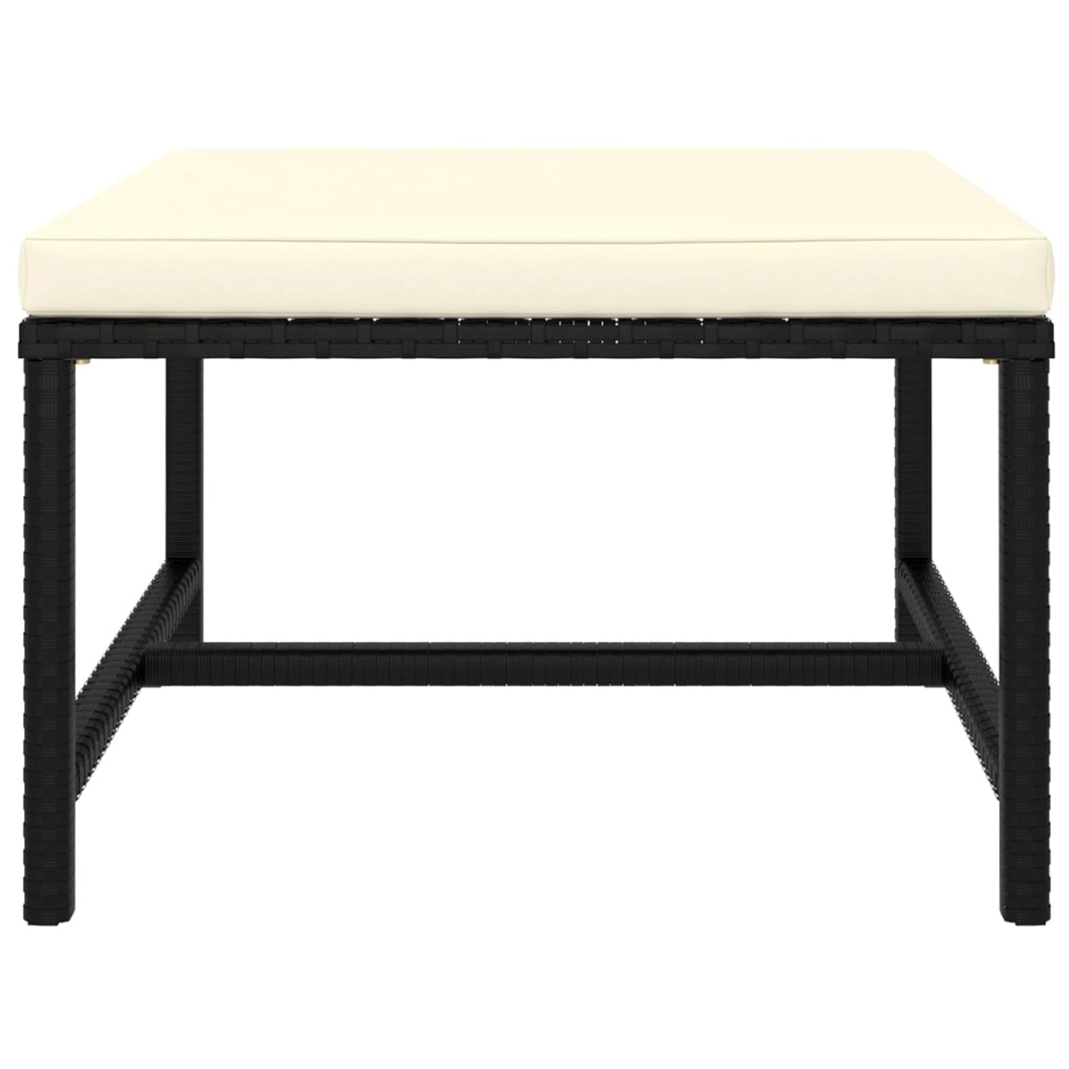 vidaXL Fußbank, Teil des 10-tlg. Garten-Lounge-Sets, Poly Rattan schwarz mit cremeweißem Kissen.