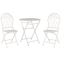 Cremeweißes Bistro Set STIFFE: Klappbarer Gartentisch mit zwei Stühlen aus Eisen.