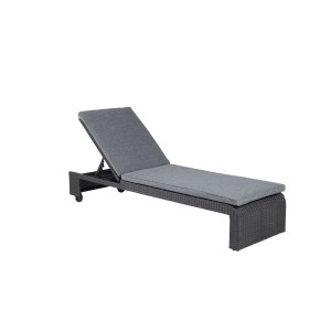 Schwarze ebuy24 London Sonnenliege mit grauer Polsterung für den Garten.