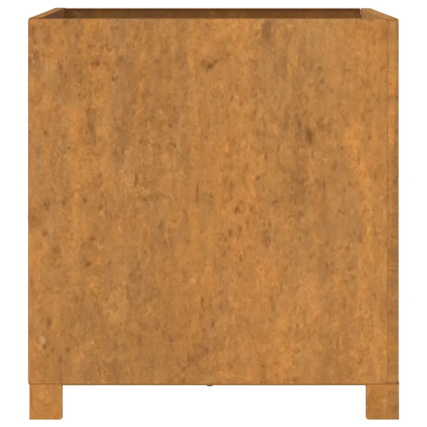 Quadratischer Pflanzkübel aus rostigem Cortenstahl mit Beinen, 50x50x50 cm. Ideal für Pflanzen.