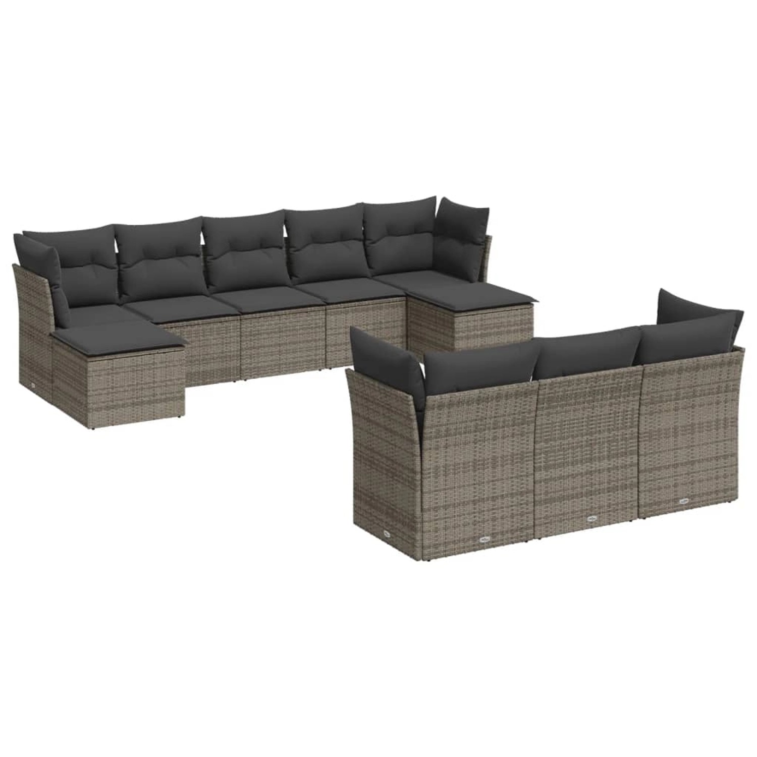 vidaXL 10-tlg Garten-Sofagarnitur mit Kissen Grau Poly Rattan Modell 16