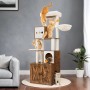 Feandrea Kratzbaum mit Katzenklo-Schrank, 180 cm, braun, mit spielenden Katzen.