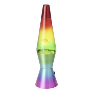 Eglo LED-Lavatischleuchte im Regenbogen-Design, mit weißem Wachs und dynamischem Lava-Effekt.