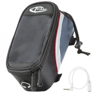 Tectake Fahrradtasche mit Rahmenbefestigung, wasserabweisend, schwarz, grau und rot.