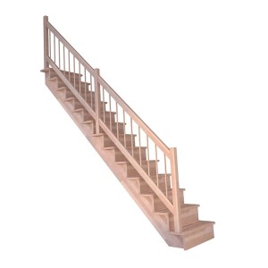 Gerade Buchenholztreppe Lindos Pro mit Setzstufen und Holzgeländer, 100 cm breit.