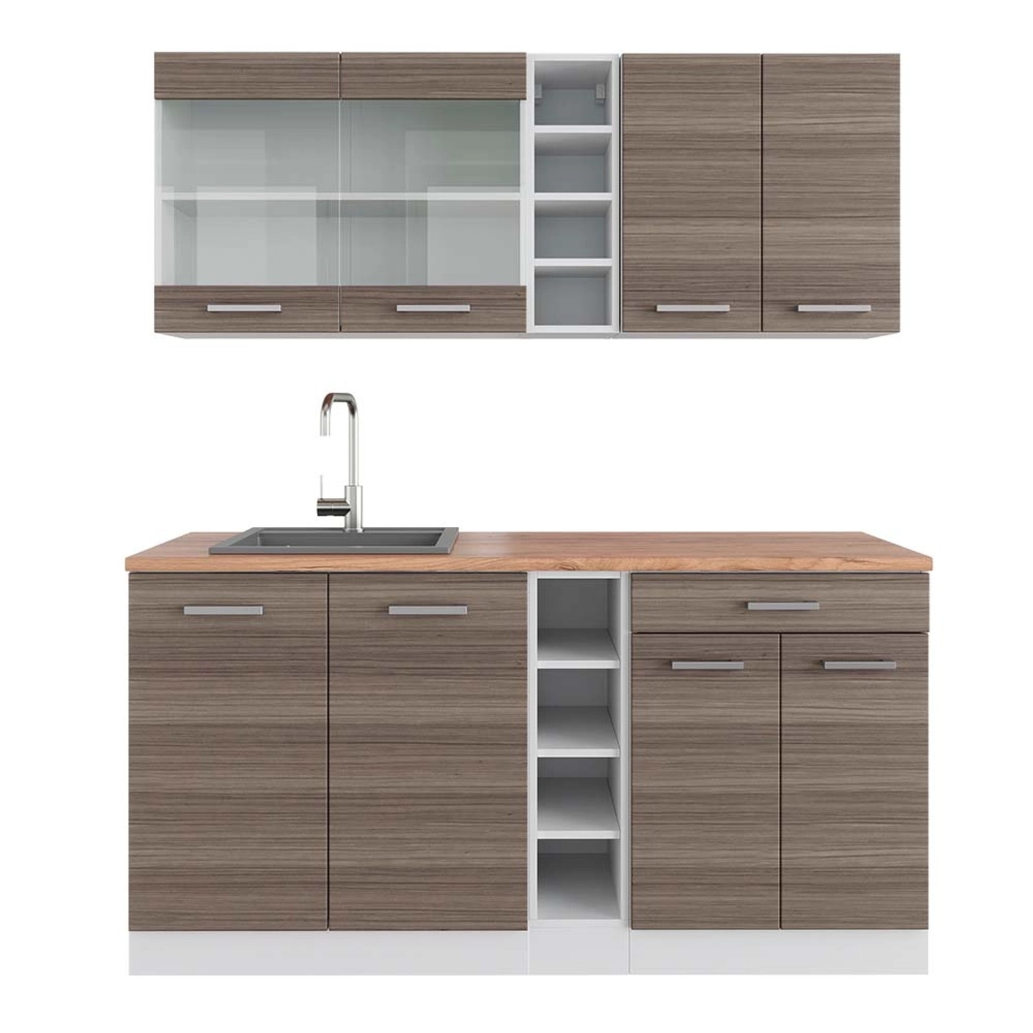 Vicco R-Line Singleküche Edelgrau/Weiß 160 cm AP Eiche günstig online kaufen