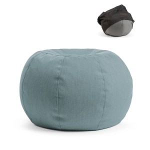 Himmelblauer mokebo Outdoor Pouf 'Der Kugelige' mit Schutzhülle, runder Sitzhocker für Balkon und Garten.
