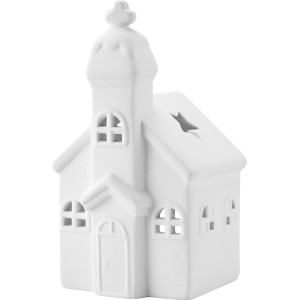Weißer, matter Teelichthalter in Form einer Kirche, 15x8x7 cm, Weihnachtsdekoration.