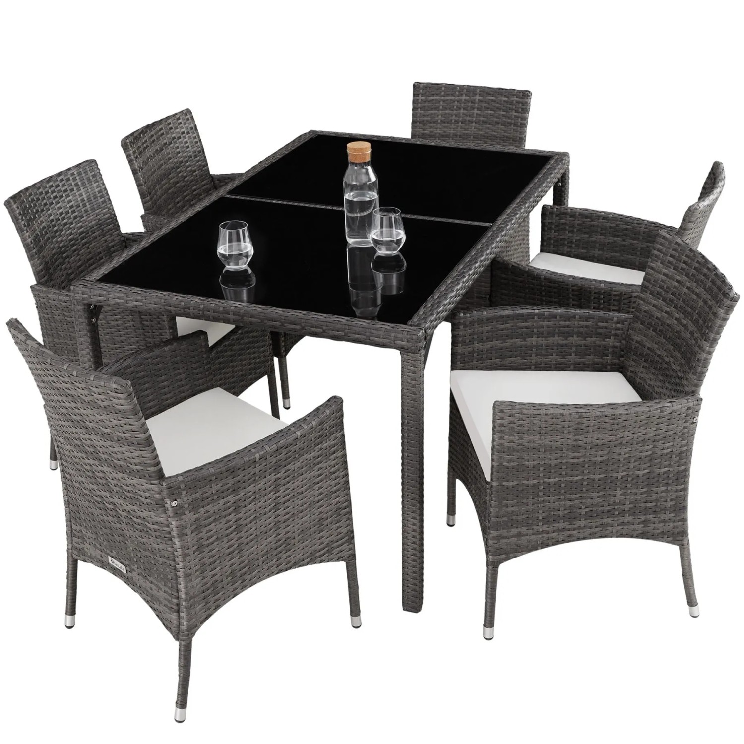 Tectake Rattan Sitzgruppe Porto Für 6 Personen Widerstandsfähig  60 x 55 x 83 cm Grau Weiß