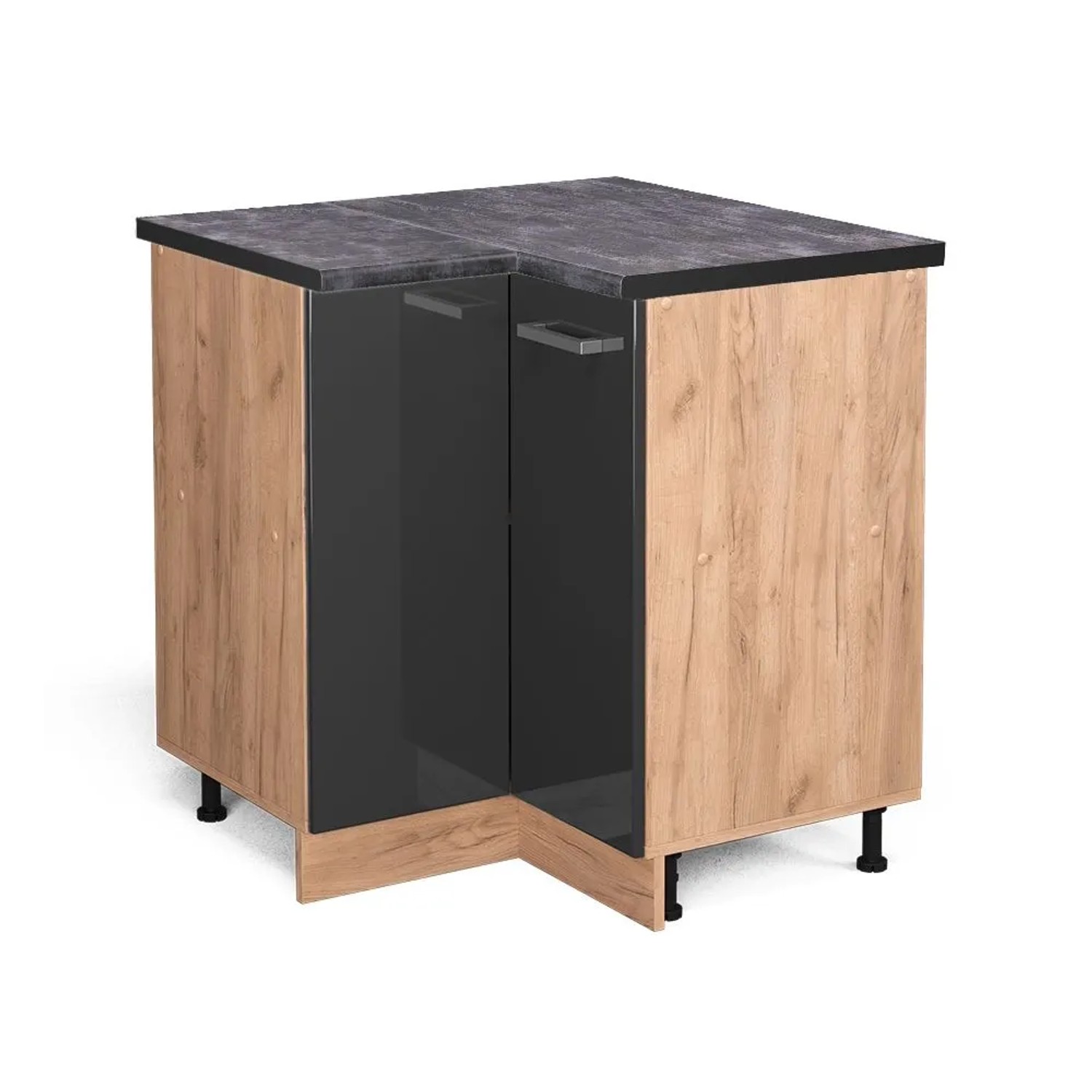 Vicco Eckunterschrank R-Line Anthrazit Hochglanz Goldkraft Eiche 76 cm AP Anthrazit