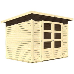 Karibu Holz-Gartenhaus Sitten 3 Natur, 242x182 cm, mit Doppeltür und Fenstern.