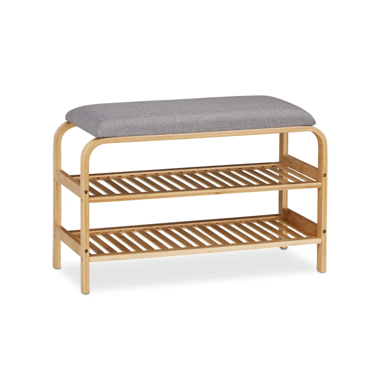 Relaxdays Schuhbank Bambus Stoff Natur Grau Gepolstert für 3 bis 6 Paar 46 cm x 69 cm x 30 cm 3,5 kg
