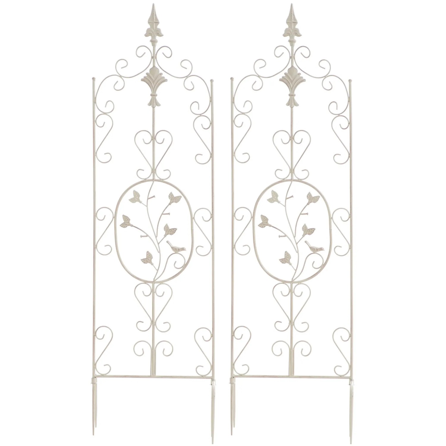 DELUKE Rankgitter FALK 2er Set 35x1x122cm Metall Antik-Creme Rankhilfe Kletterpflanzen Gartendekoration