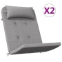 Zwei graue Adirondack-Auflagen aus Oxford-Gewebe mit Kopfkissen für Gartenstühle.