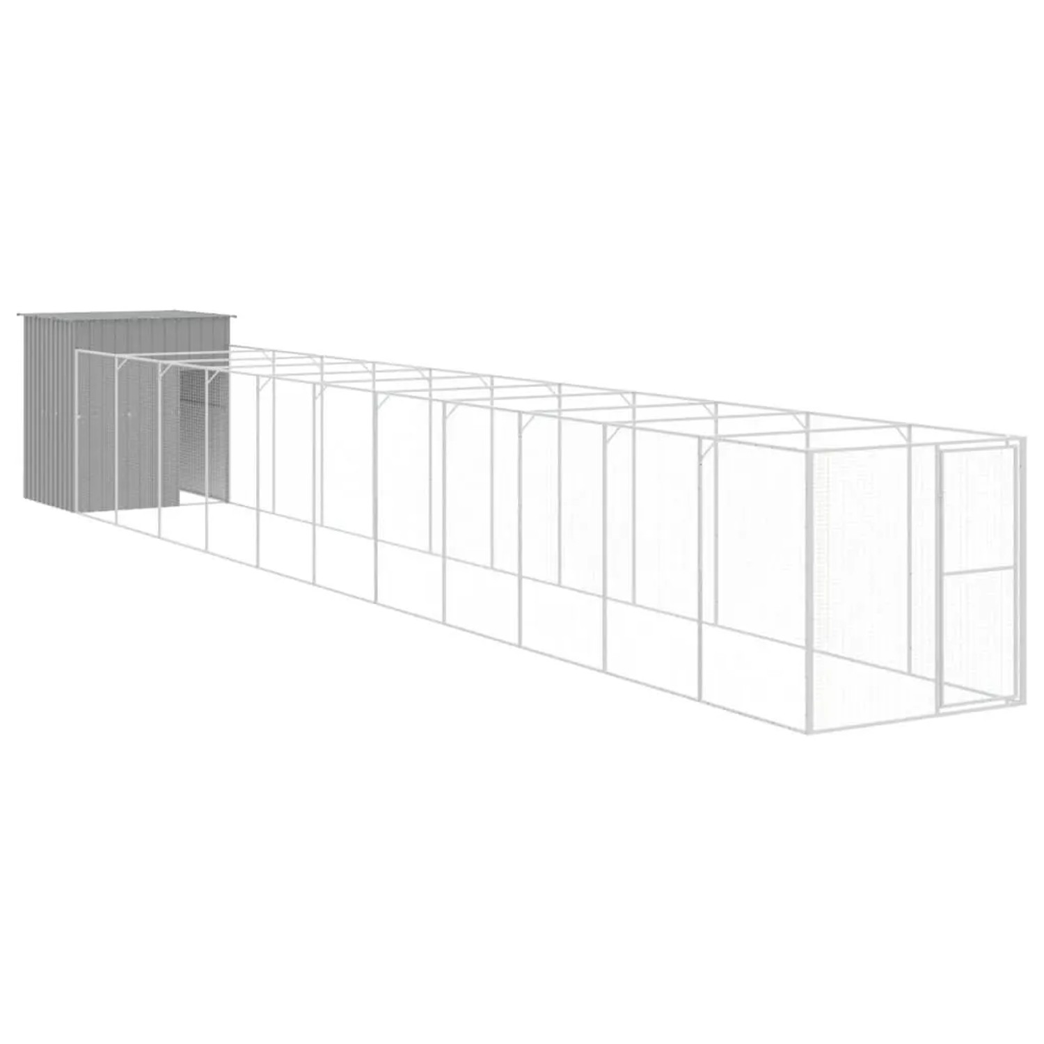 vidaXL Hundehütte mit Auslauf Hellgrau 165x1271x181cm Verzinkter Stahl 3189108