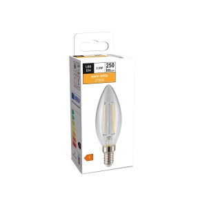 E14 LED Leuchtmittel in Kerzenform, 2,5W, warmweißes Licht für Wohnräume.