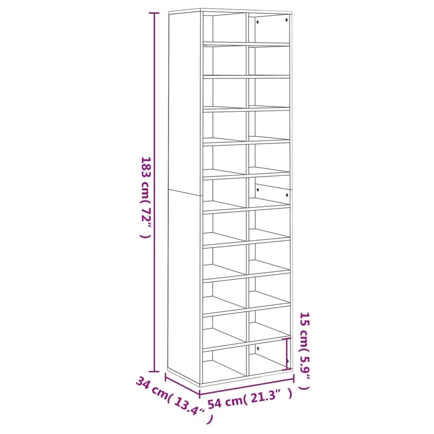 vidaXL Schuhschrank Sonoma-Eiche 54x34x183 cm Holzwerkstoff 800372_7