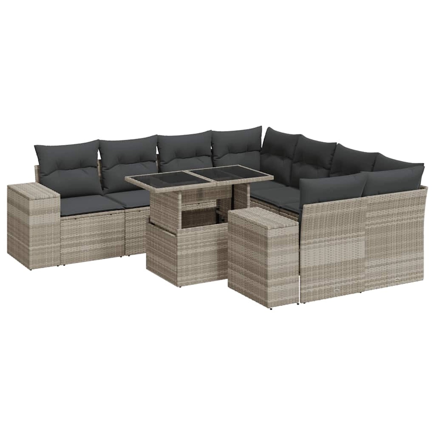 vidaXL 9-Tlg Garten-Sofagarnitur mit Kissen Hellgrau Poly Rattan 3326773 günstig online kaufen