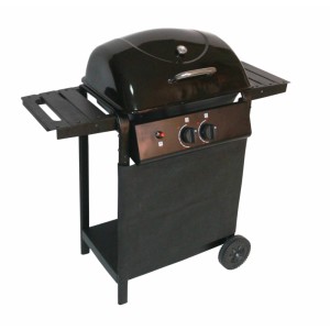 Schwarzer 2-Flammen DELUKE Gasgrill CAMMI mit Ablagen und Piezo-Zündung.