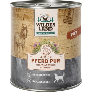 Wildes Land Hunde-Nassfutter Pferd Pur, 800g Dose. Getreidefrei und mit Distelöl.
