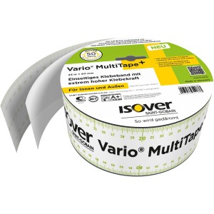 Isover Vario MultiTape+ Klebeband, 60mm x 25m, für Dämmstoffzubehör, mit integriertem Maßband.