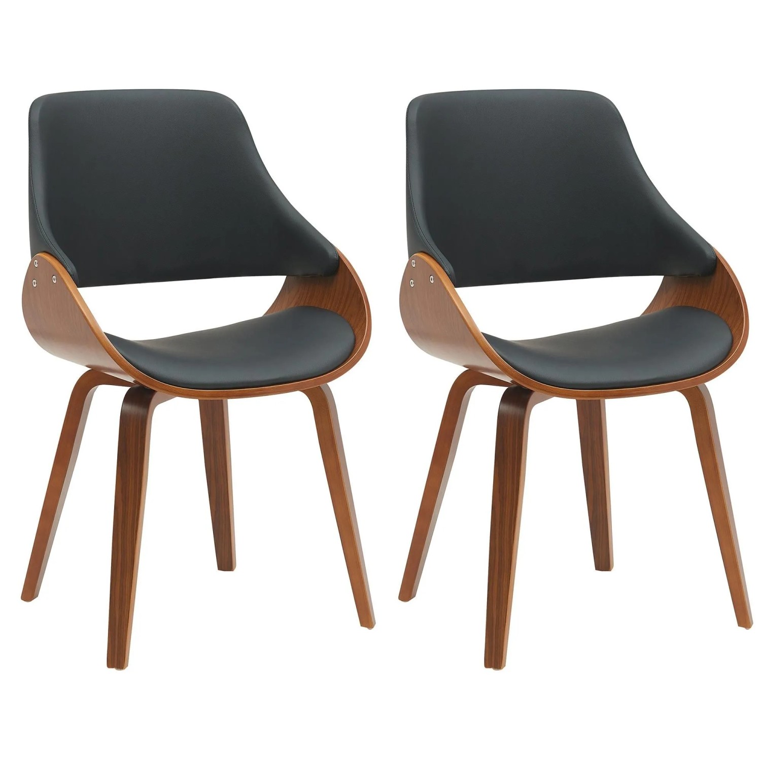 DELUKE 2er Set Esszimmerstuhl GILIS Kunstleder Walnuss/schwarz 52x54x86cm Essstühle Esszimmerstühle Küchenstühle Wohnzim...