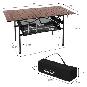 Hauki Campingmöbel Set, 3-teilig: Klapptisch braun mit 2 Stühlen schwarz, inkl. Tragetasche.