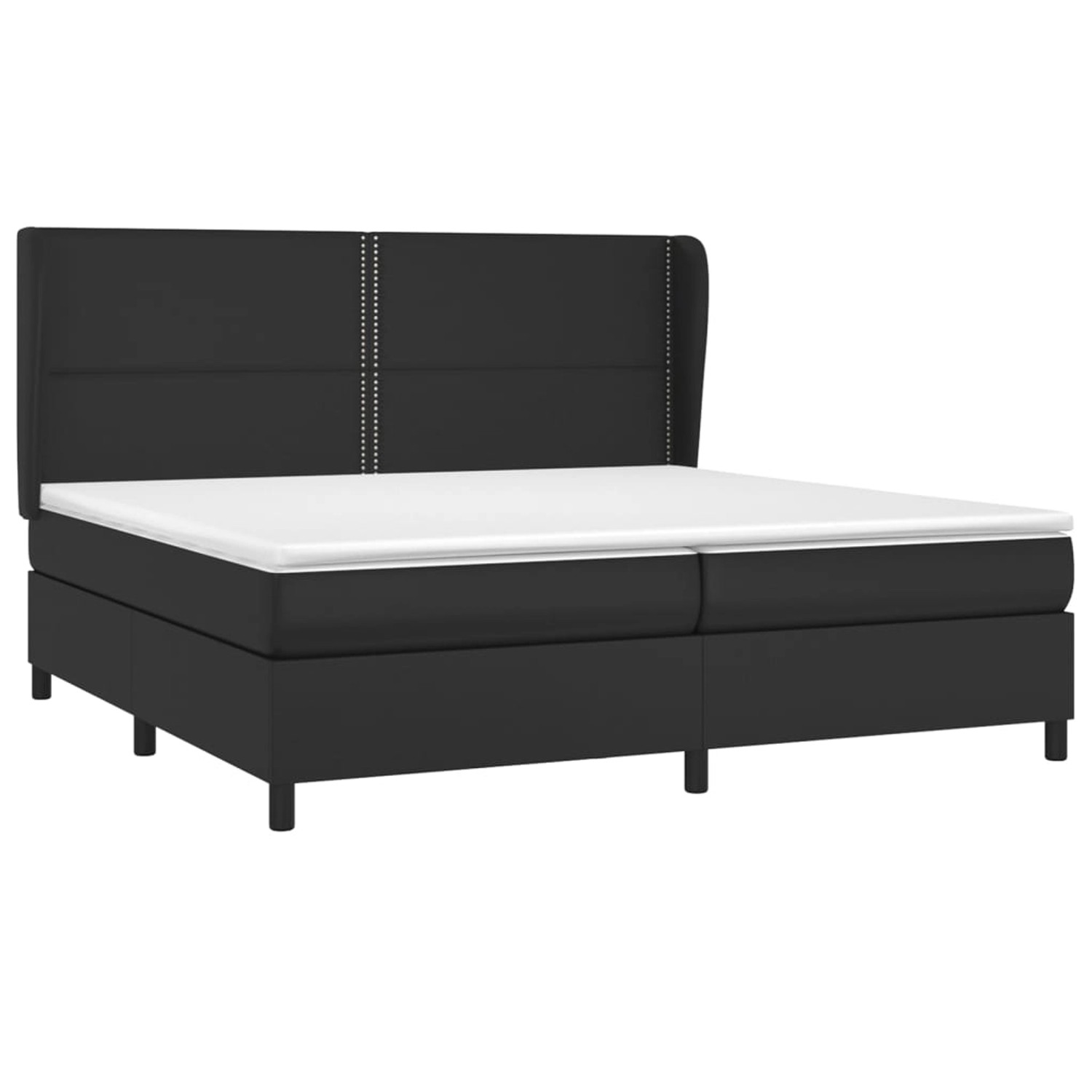 Schwarzes Boxspringbett 200x200 cm mit Kunstleder und Matratze.
