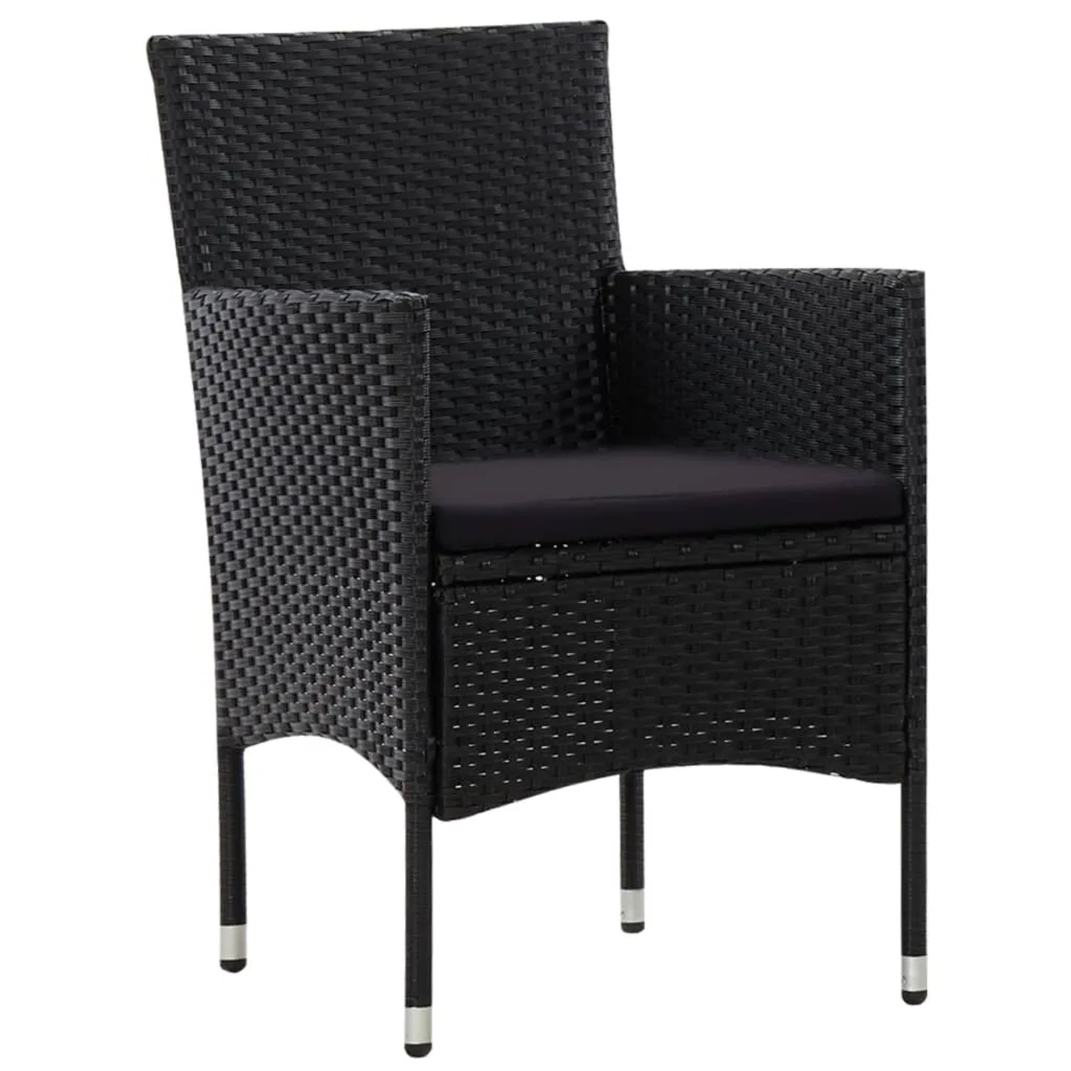 Schwarzer vidaXL Gartenstuhl aus Rattan mit Sitzkissen, Teil eines Lounge-Sets.